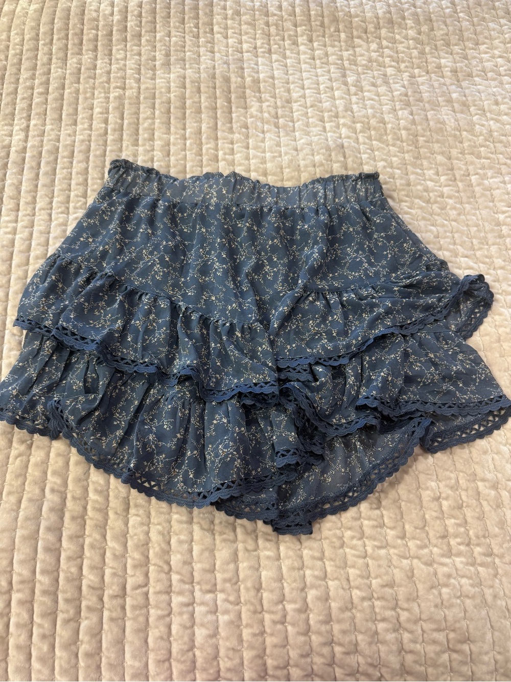 Navy Floral Tiered Mini Skirt